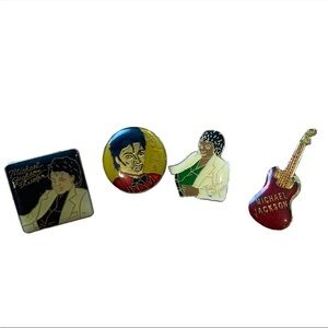 Set of 4 Vintage Michael Jackson Enamel Pins Thriller Guitar Lapel Pins